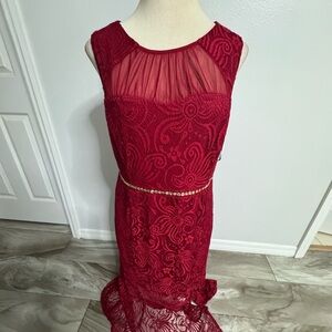 Enfocus Studio Burgundy High Low Lace Dress